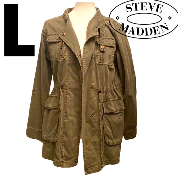 STEVE MADDEN Olive Green Cargo Utility Jacket LARGE - Picture 10 of 10